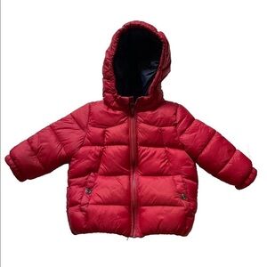 Zara Baby Red Hooded Fleece Lined Nylon Puffer Coat • Size 9-12M 🗣